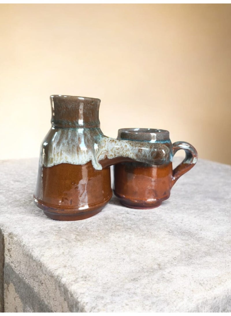 كلور زون بوتري طقم كنكه و فنجان بشكل مميز ، آمن للاستخدام في الميكروويف، مصنوع يدويًا من الفخار  mv-435 - Image 2